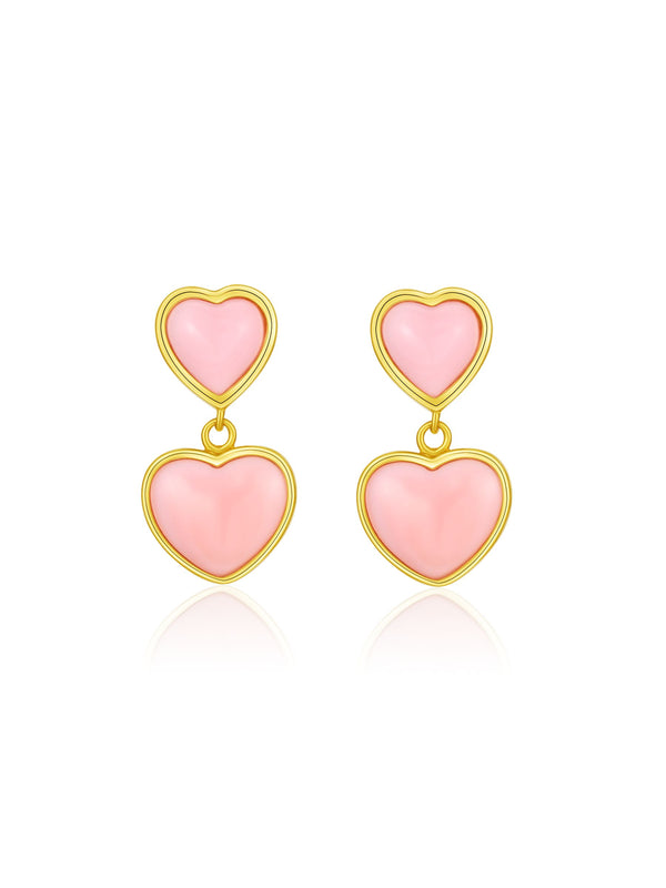PINK MOTHER OF QUEEN CONCH PEARL HEART SHAPED EARRINGS