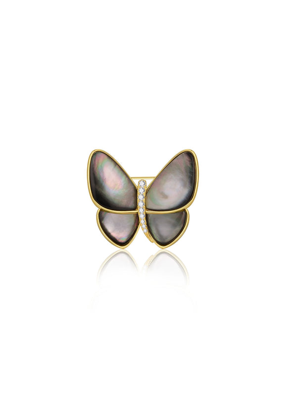 BUTTERFLY DESIGN BLACK MOTHER OF PEARL BROOCH
