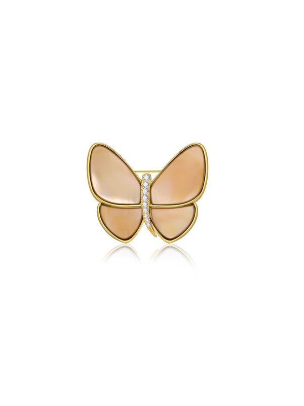 BUTTERFLY DESIGN GOLDEN MOTHER OF PEARL BROOCH