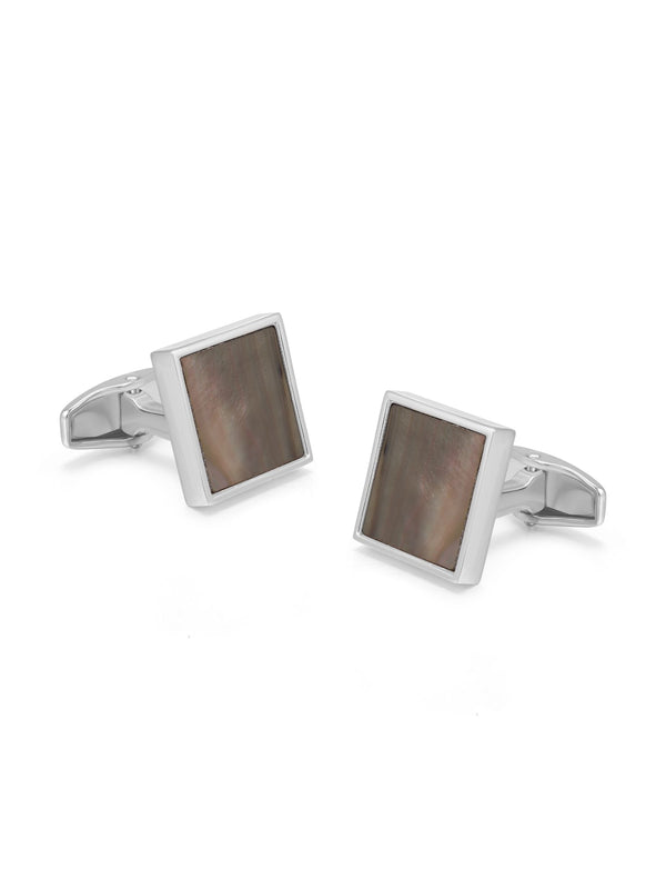 STAINLESS STEEL BLACK MOTHER OF PEARL SQUARE CUFFLINKS