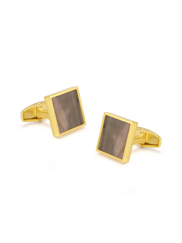 STAINLESS STEEL BLACK MOTHER OF PEARL SQUARE CUFFLINKS