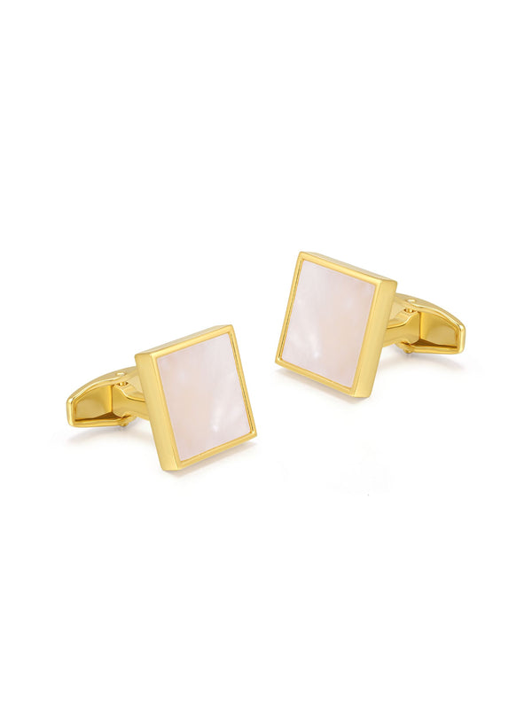 STAINLESS STEEL WHITE MOTHER OF PEARL SQUARE CUFFLINKS