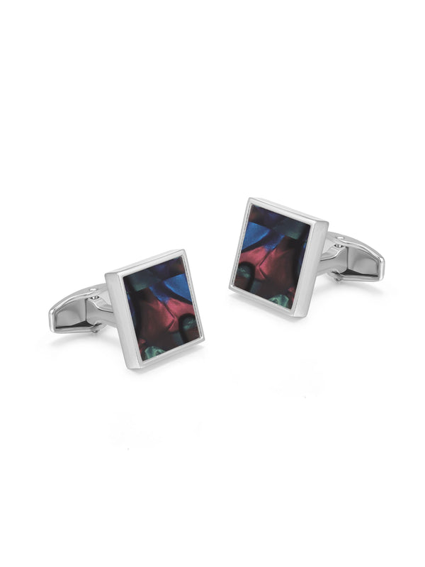 STAINLESS STEEL ABALONE SHELL SQUARE CUFFLINKS