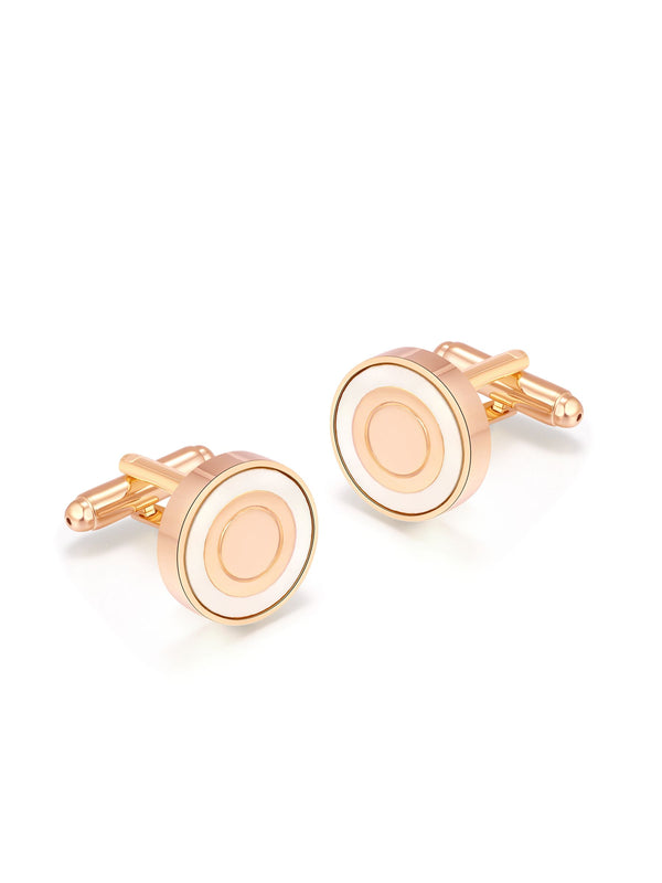 STAINLESS STEEL WHITE MOTHER OF PEARL ROUND CUFFLINKS